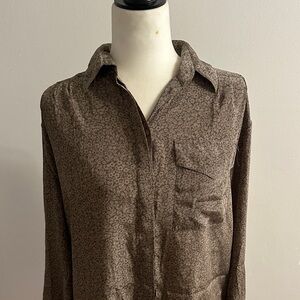 Relaxed Floral-Print Brown Button Shirt